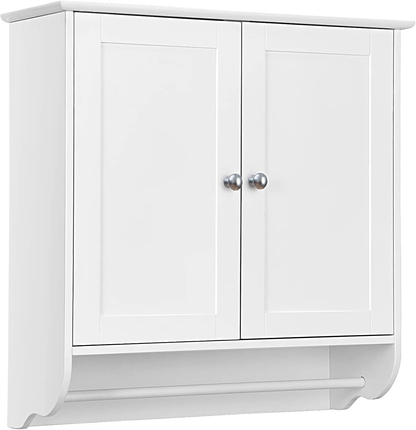 wooden kitchen cupboard with towel bar in white colour