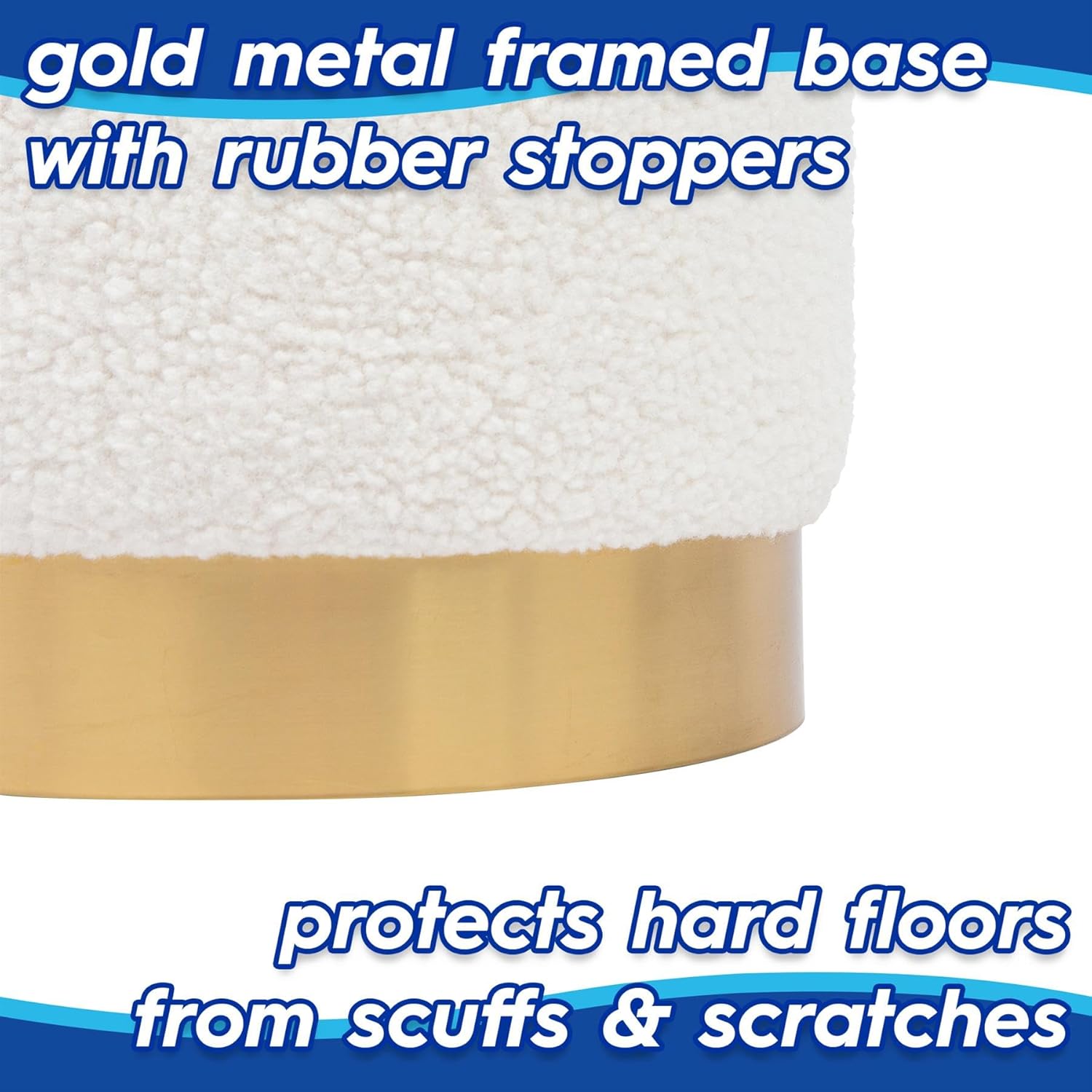 gold base foot stool in round shape with gold metal base