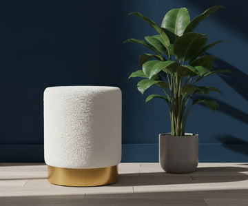 soft boucle velvet footstool in round shape with gold base