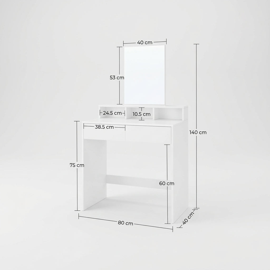 White dressing table with spacious shelf for perfumes, skincare products and cosmetics