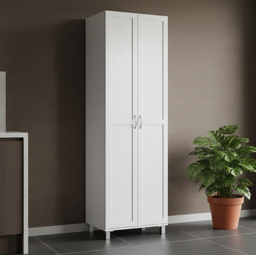 White tall larder with doors for kitchen