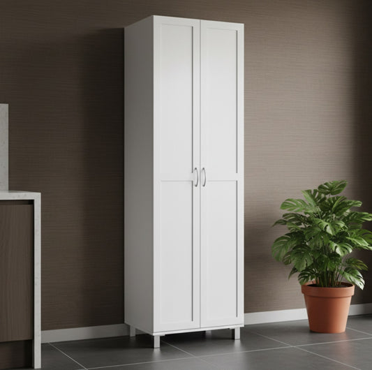 White tall larder with doors for kitchen