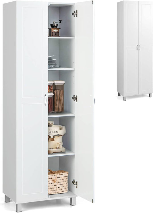 tall wooden cabinet with storage compartments