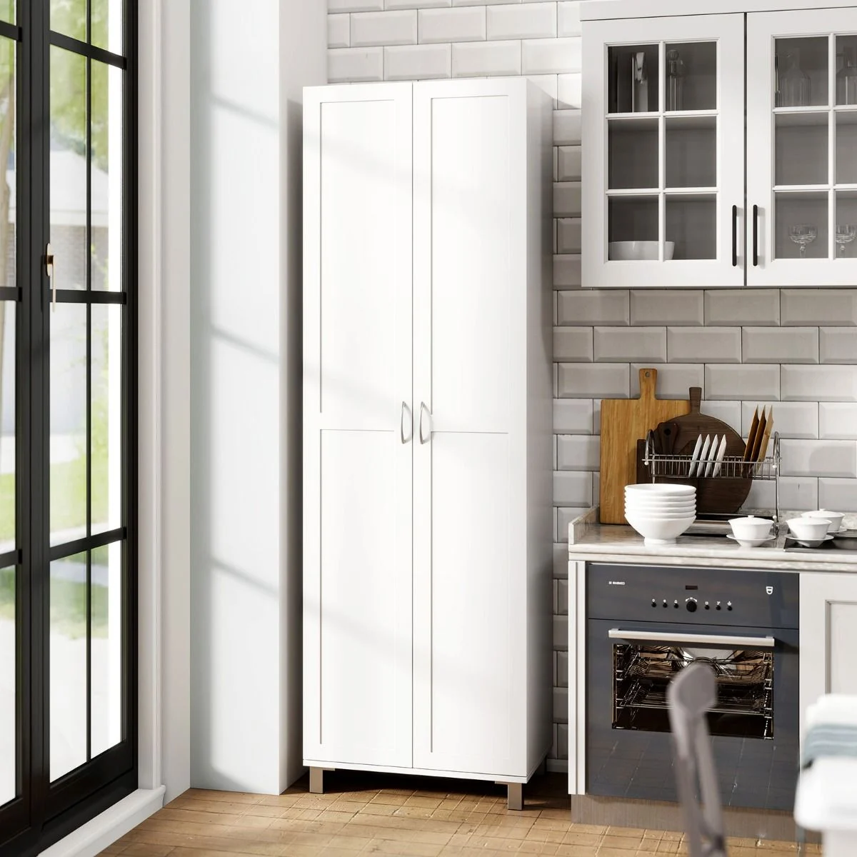 tall storage cabinet for pantry office laundry or home organisation