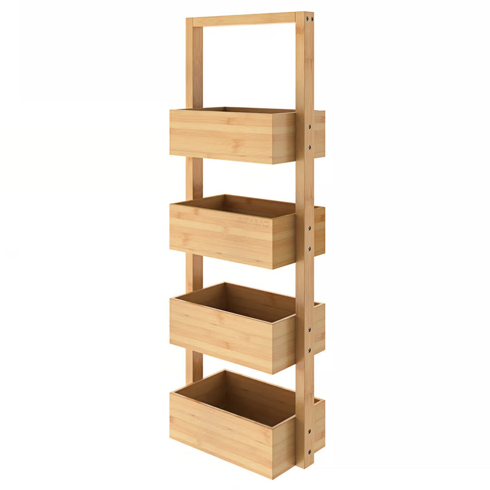 Bamboo kitchen storage rack with four shelves for spices and cooking essentials