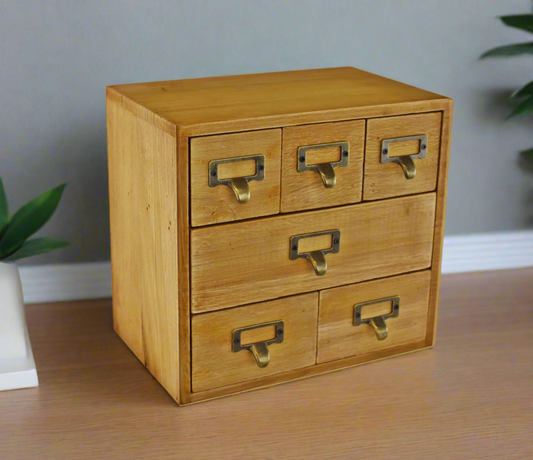 desk top wooden storage unit with 6 drawers