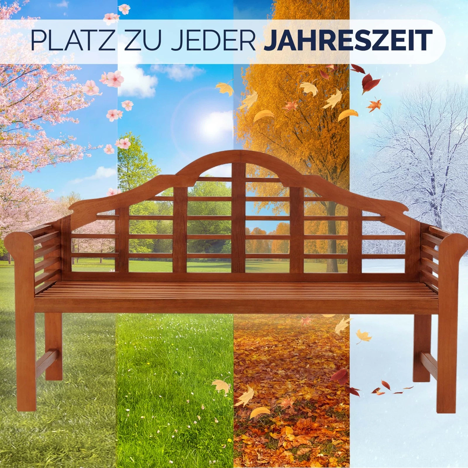 Classic wooden outdoor bench for patio or backyard