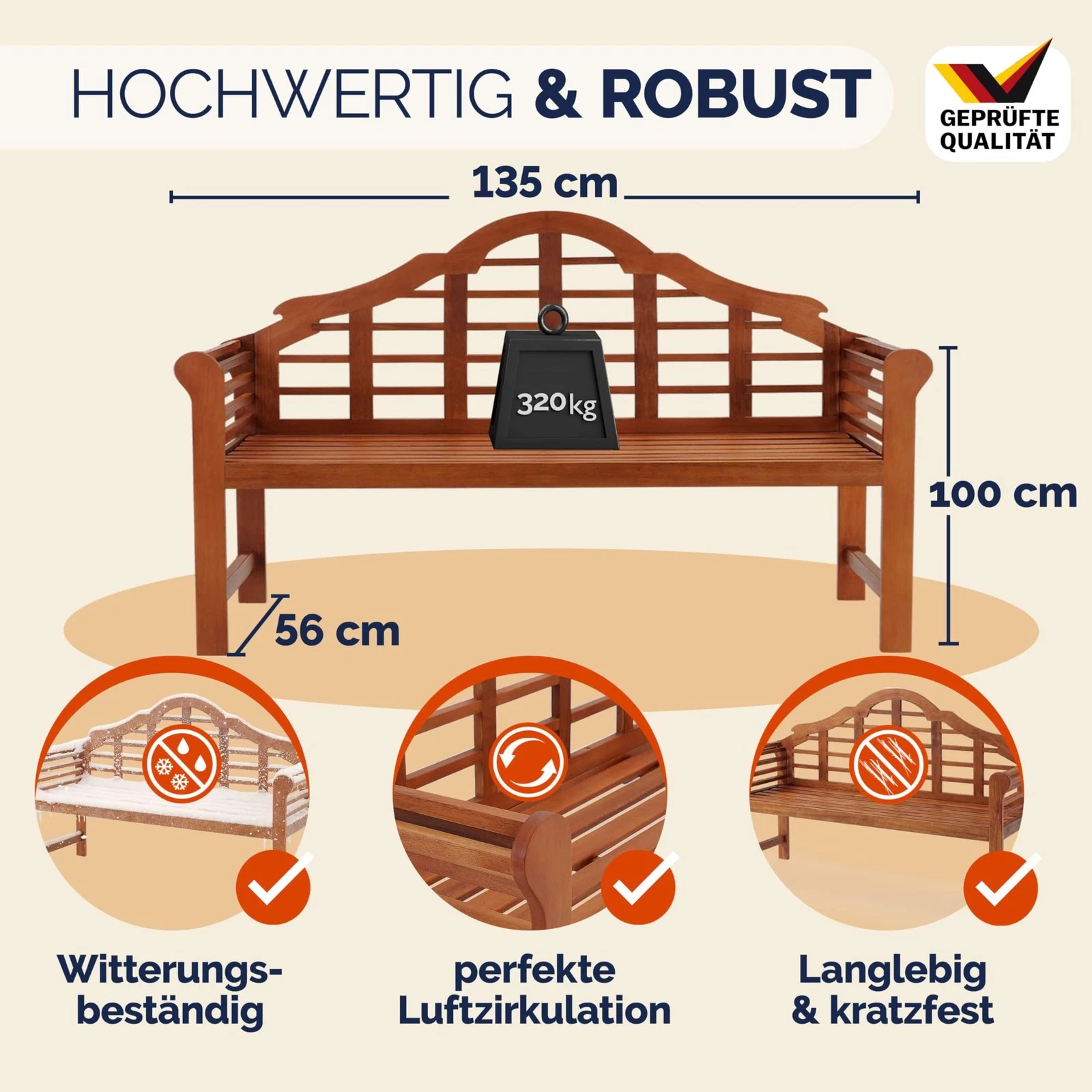 Heavy duty wooden garden bench for two people