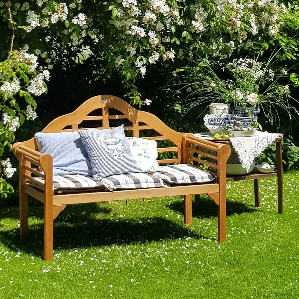 Outdoor wooden bench with natural finish for garden use